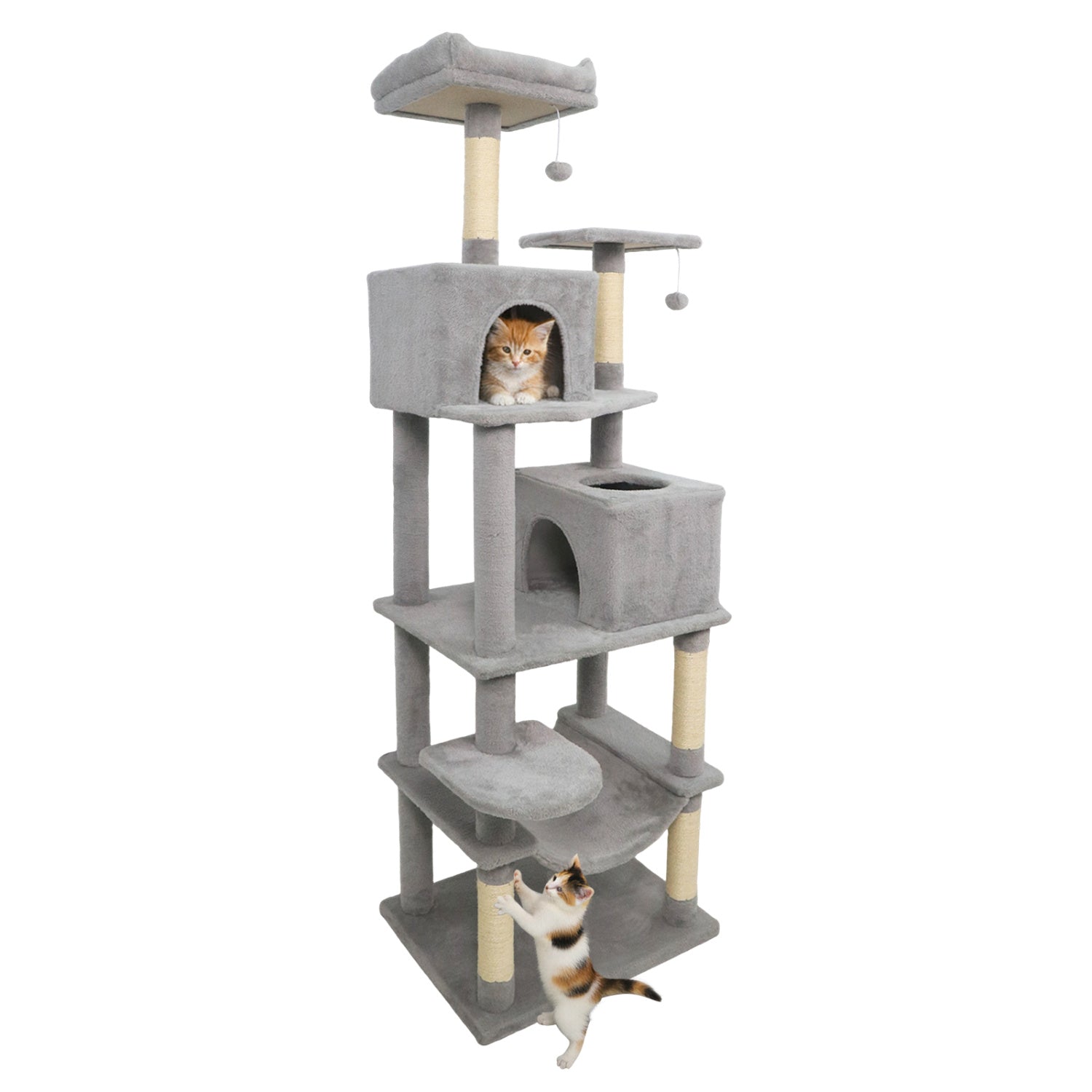 Multi-level Cat Tree Modern Cat Tower with Upholstered Perch and 2 Cat Condo Gray