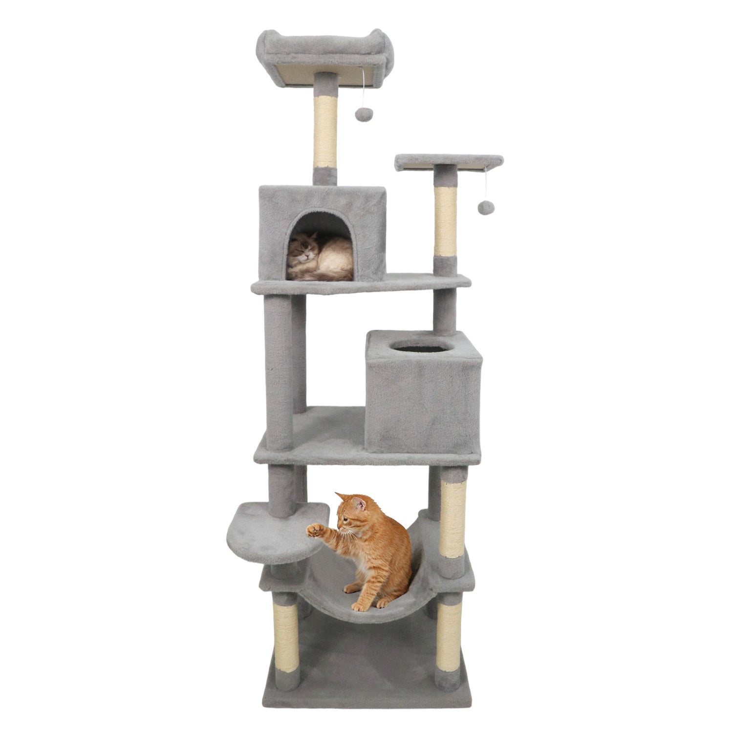 Multi-level Cat Tree Modern Cat Tower with Upholstered Perch and 2 Cat Condo