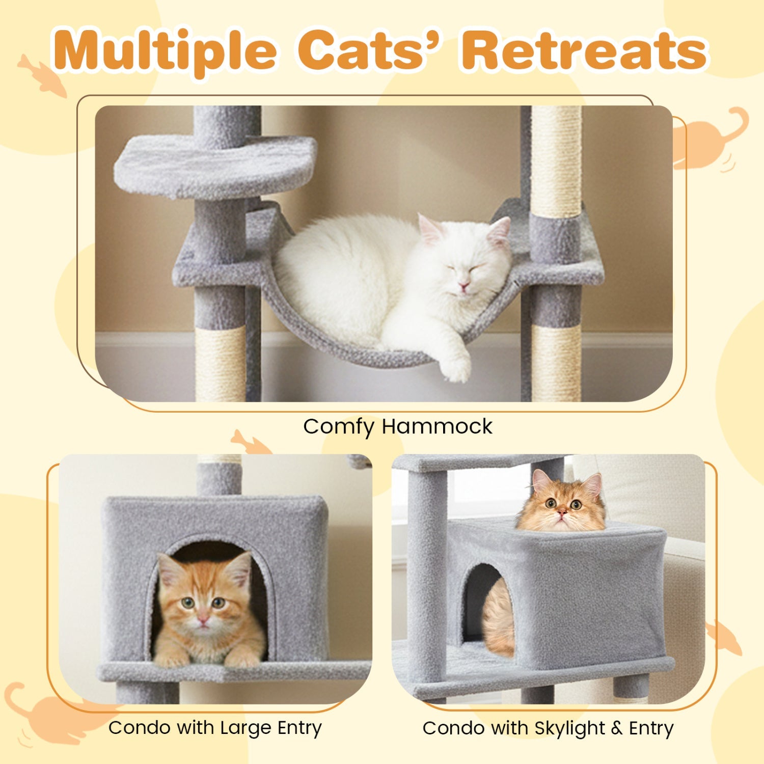 Multi-level Cat Tree Modern Cat Tower with Upholstered Perch and 2 Cat Condo