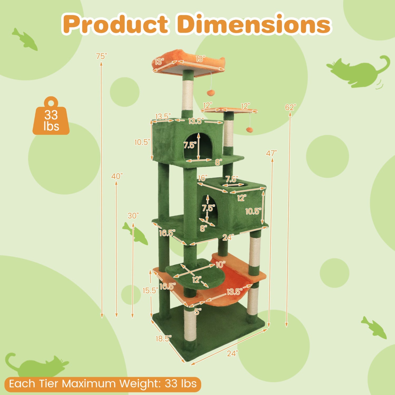 Multi-level Cat Tree Modern Cat Tower with Upholstered Perch and 2 Cat Condo