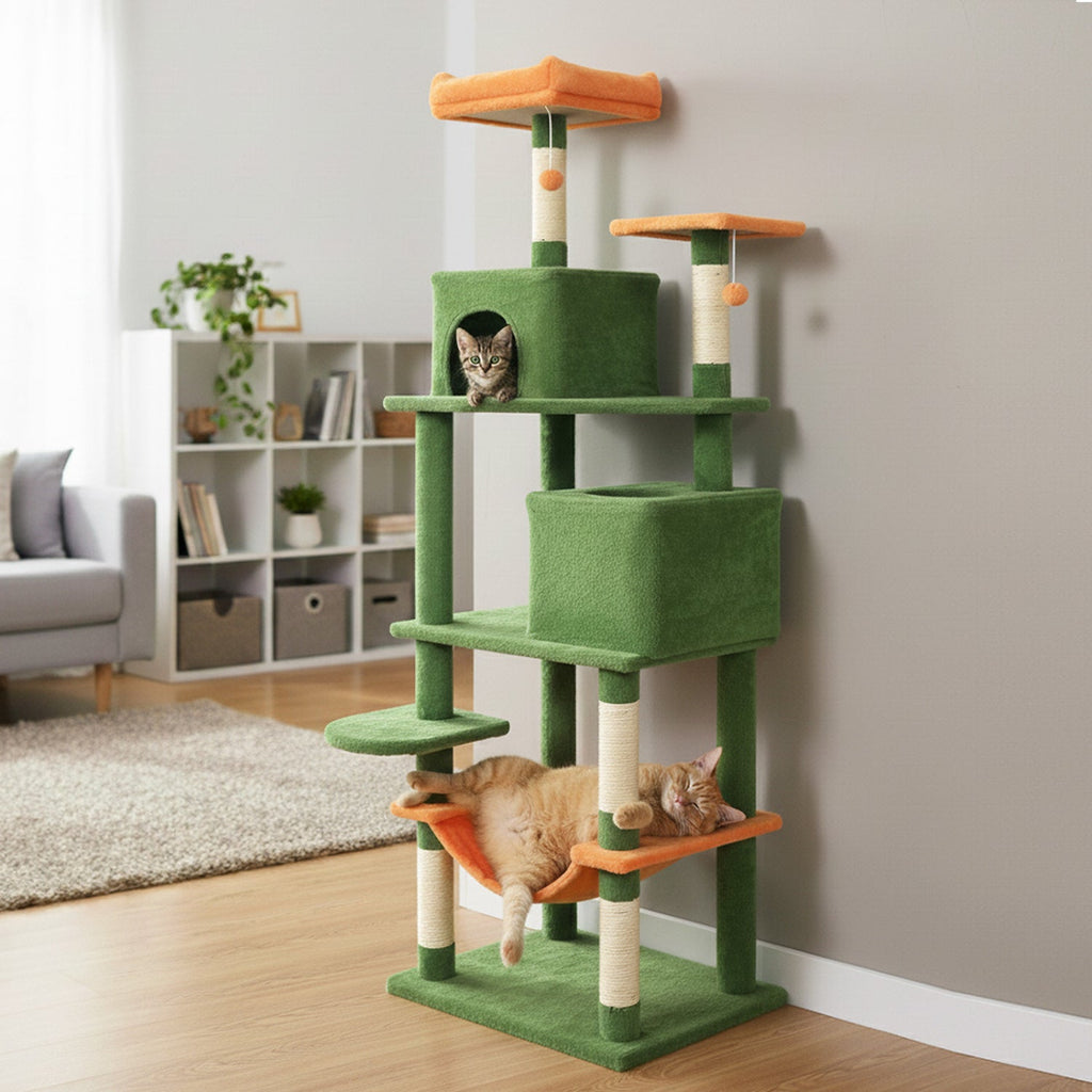 Multi-level Cat Tree Modern Cat Tower with Upholstered Perch and 2 Cat Condo
