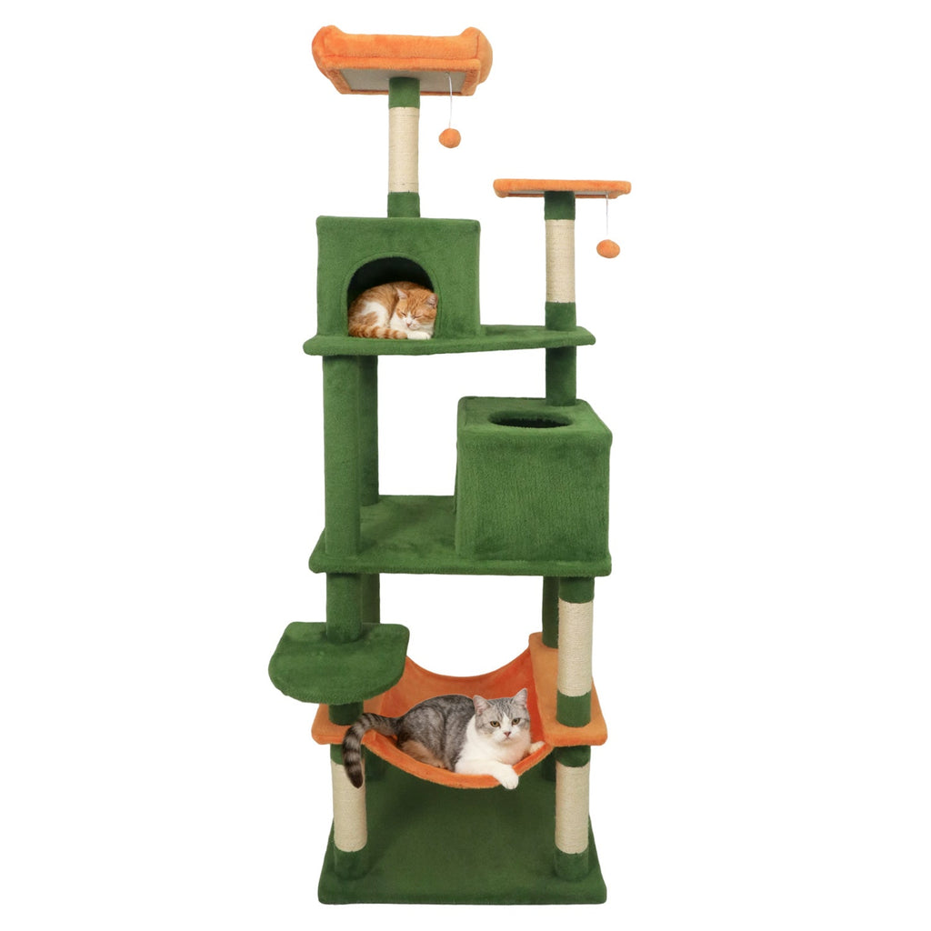 Multi-level Cat Tree Modern Cat Tower with Upholstered Perch and 2 Cat Condo