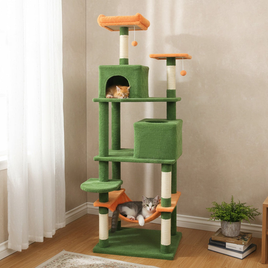 Multi-level Cat Tree Modern Cat Tower with Upholstered Perch and 2 Cat Condo