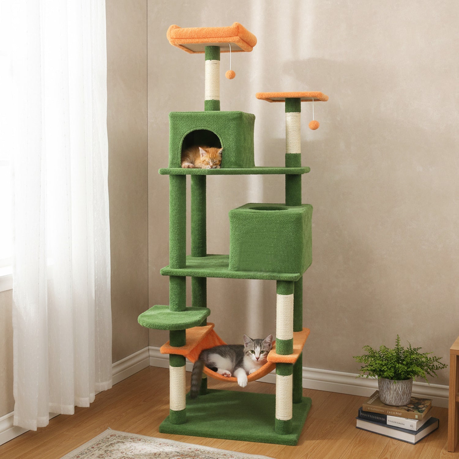 Multi-level Cat Tree Modern Cat Tower with Upholstered Perch and 2 Cat Condo