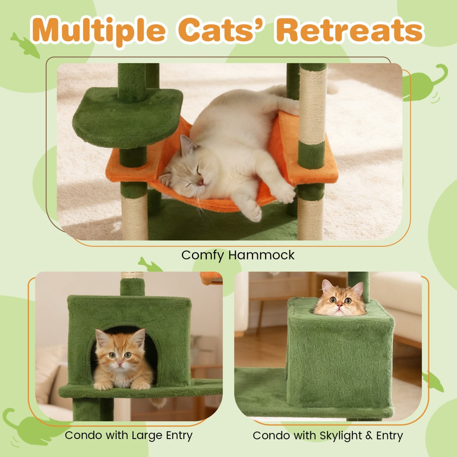 Multi-level Cat Tree Modern Cat Tower with Upholstered Perch and 2 Cat Condo