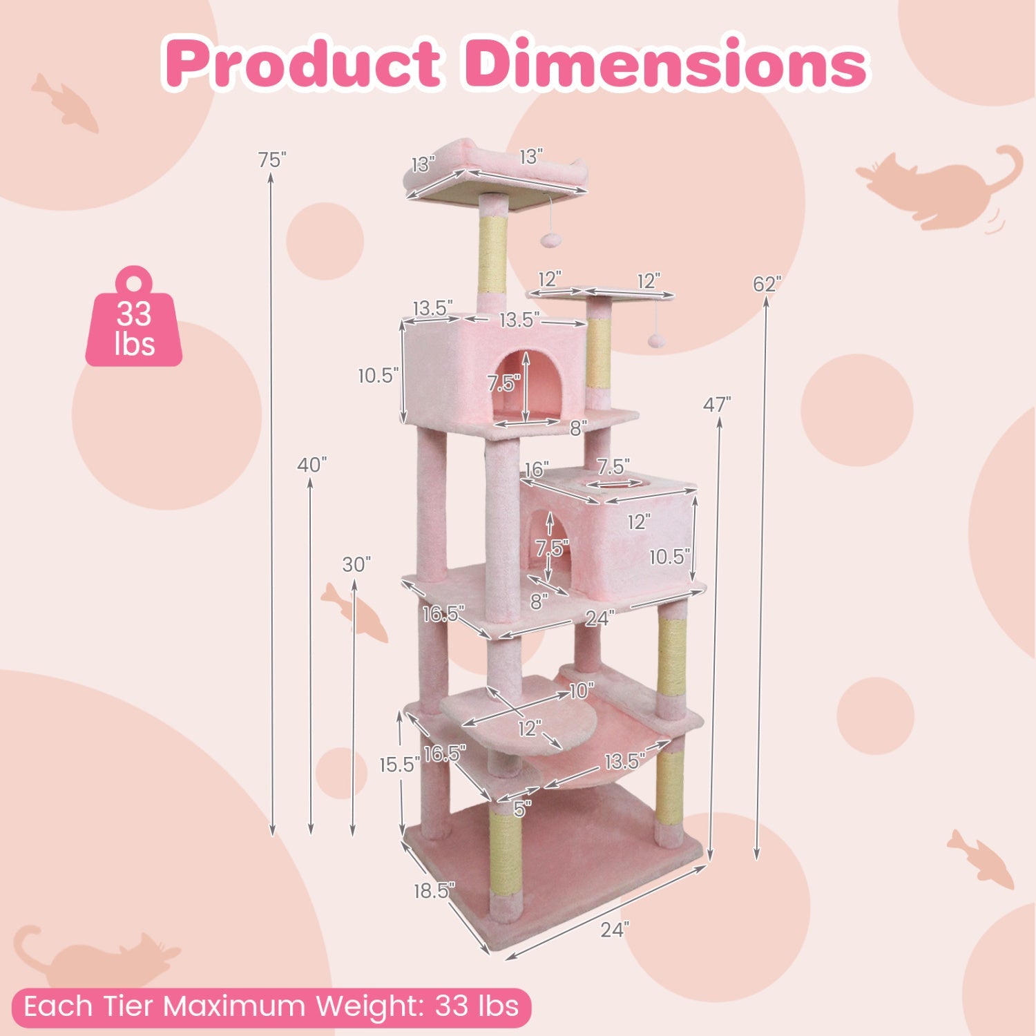Multi-level Cat Tree Modern Cat Tower with Upholstered Perch and 2 Cat Condo