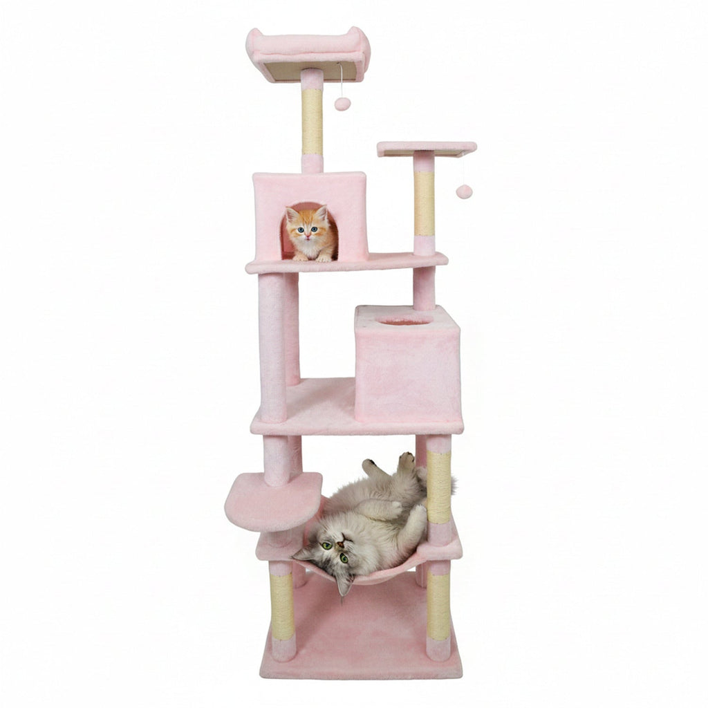 Multi-level Cat Tree Modern Cat Tower with Upholstered Perch and 2 Cat Condo