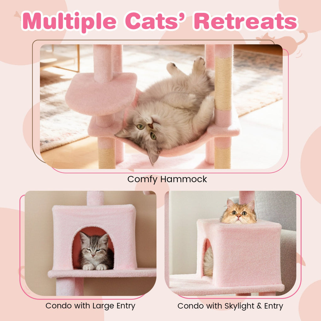 Multi-level Cat Tree Modern Cat Tower with Upholstered Perch and 2 Cat Condo