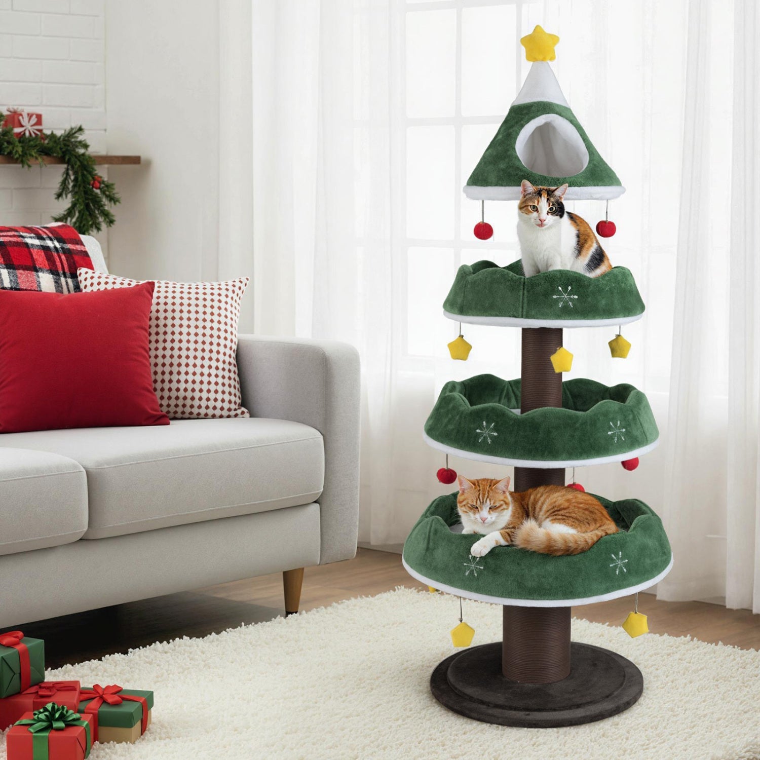 Christmas Cat Tree with 3 Platforms & Top Perch