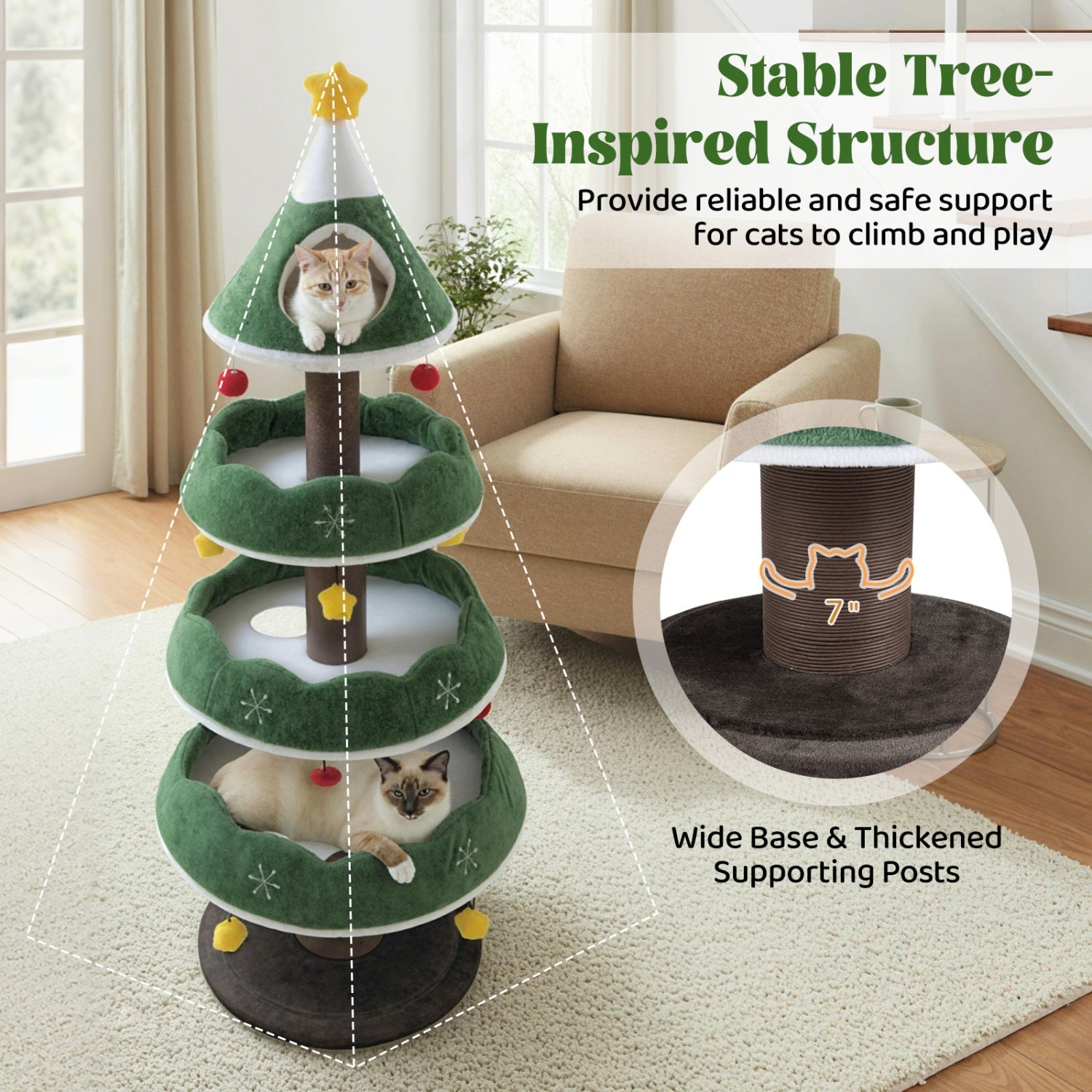 Christmas Cat Tree with 3 Platforms & Top Perch
