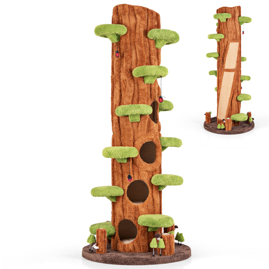 90.5 Inch Tall Multifunctional Cat Tree with Private Condos for Indoor Cats-Brown