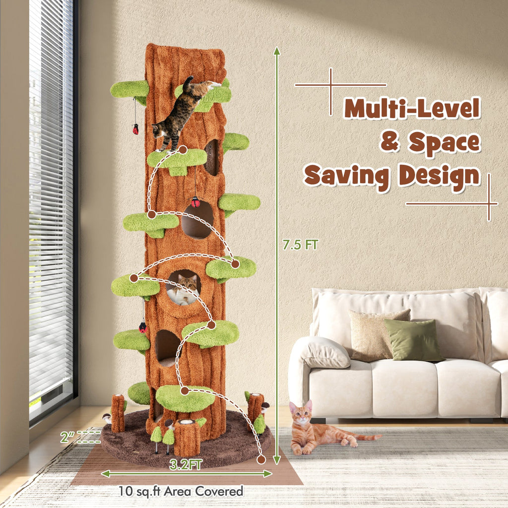 90.5 Inch Tall Multifunctional Cat Tree with Private Condos for Indoor Cats-Brown