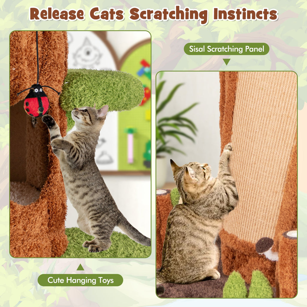 90.5 Inch Tall Multifunctional Cat Tree with Private Condos for Indoor Cats-Brown
