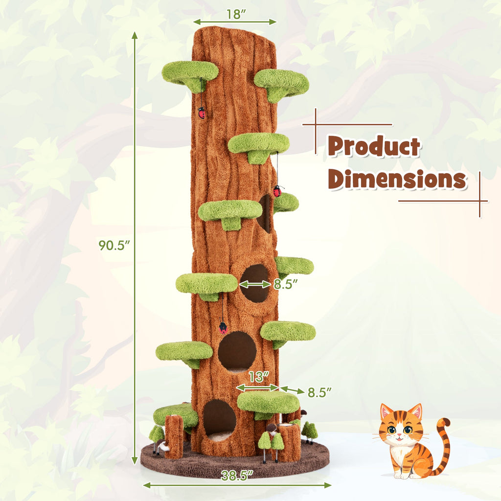 90.5 Inch Tall Multifunctional Cat Tree with Private Condos for Indoor Cats-Brown
