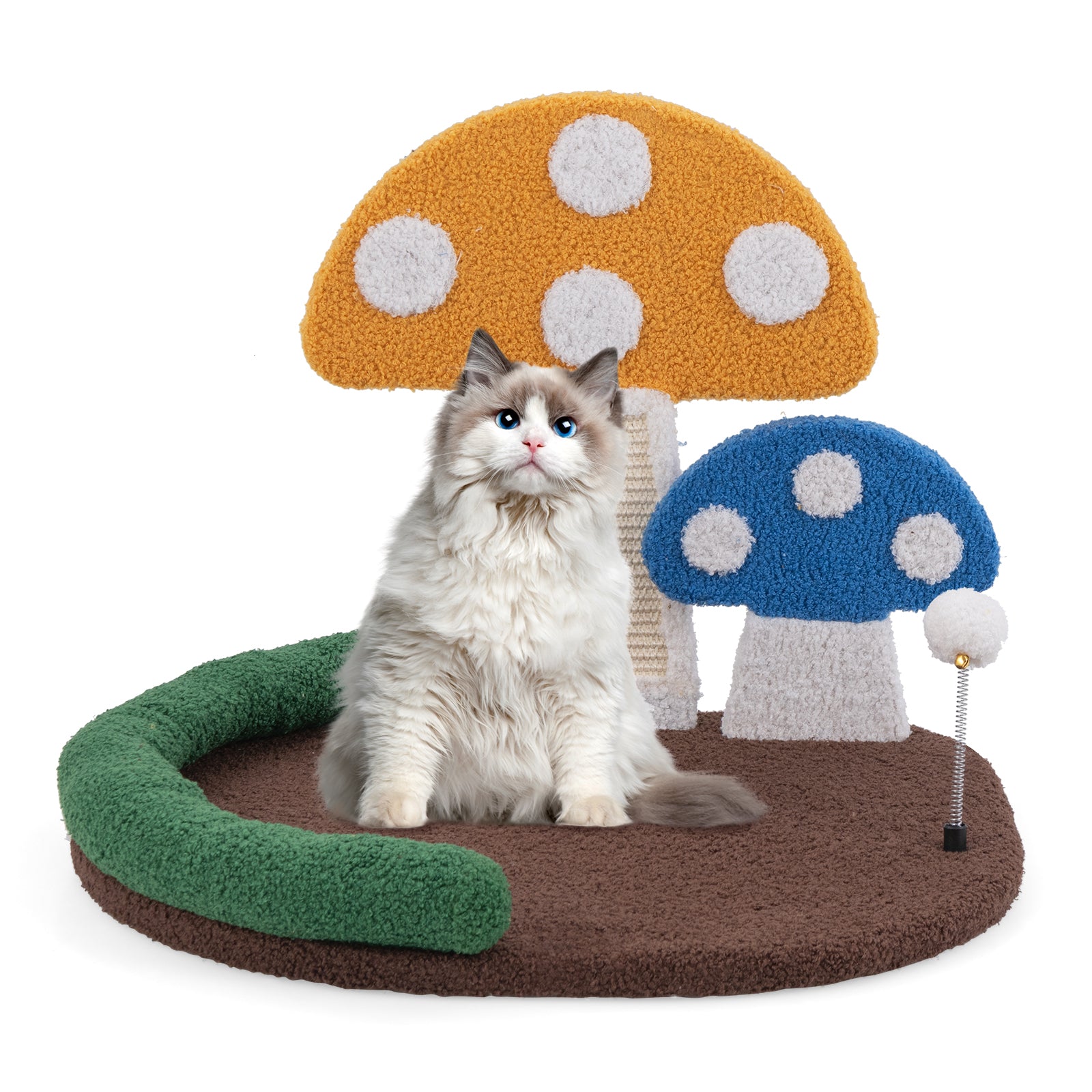 Mushroom Cat Bed Cat Claw Scratcher with Wide Bed and Sisal Scratch Panel-Multicolor
