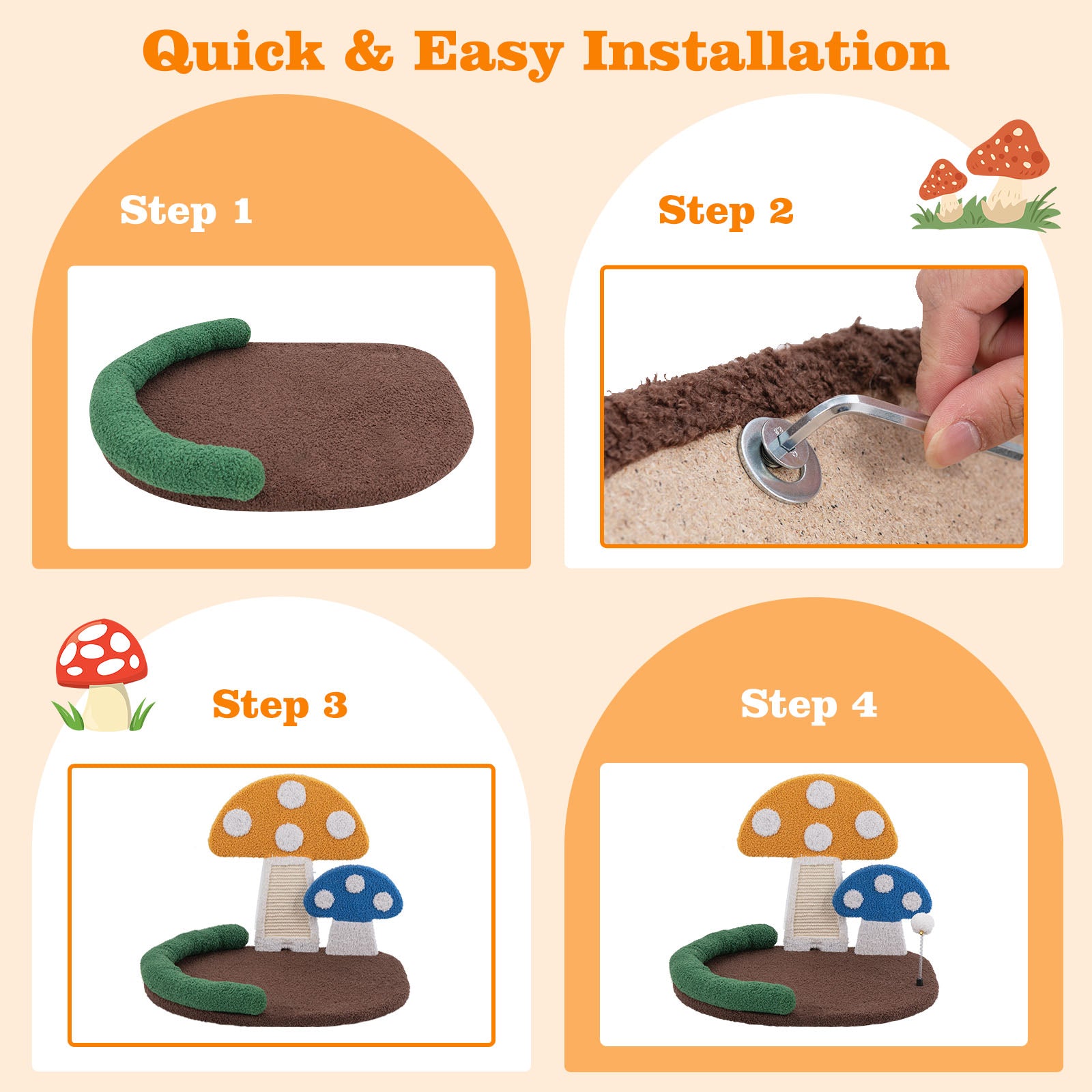 Mushroom Cat Bed Cat Claw Scratcher with Wide Bed and Sisal Scratch Panel-Multicolor