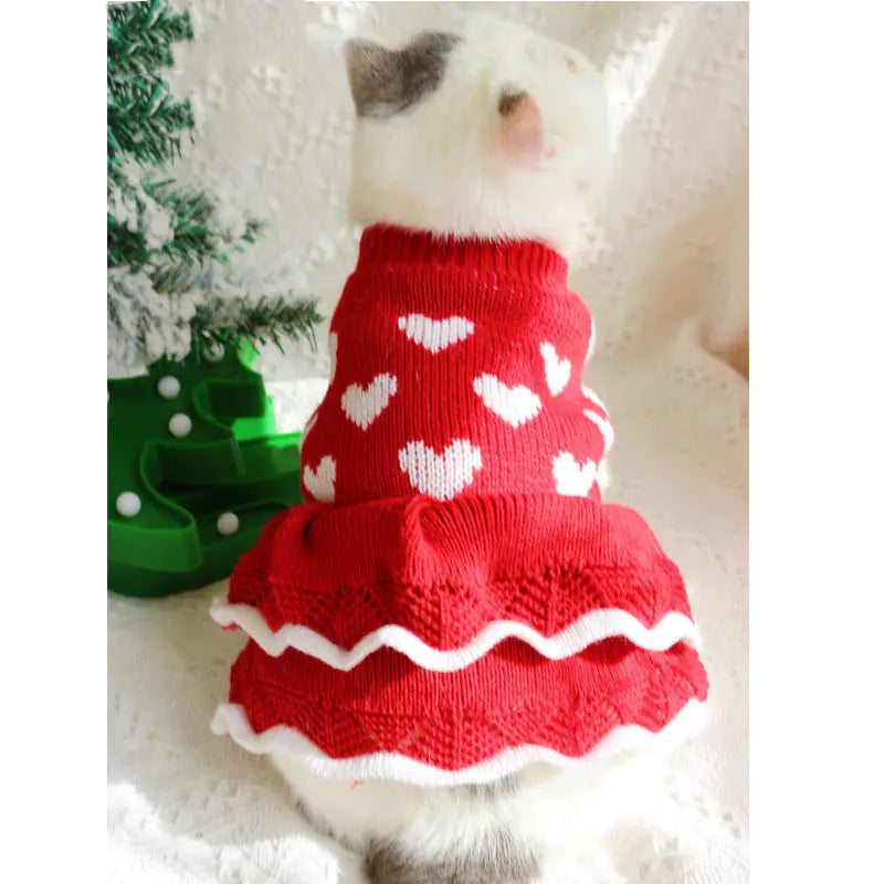 Festive Princess Dress Sweater for Dogs at Christmas Red XS