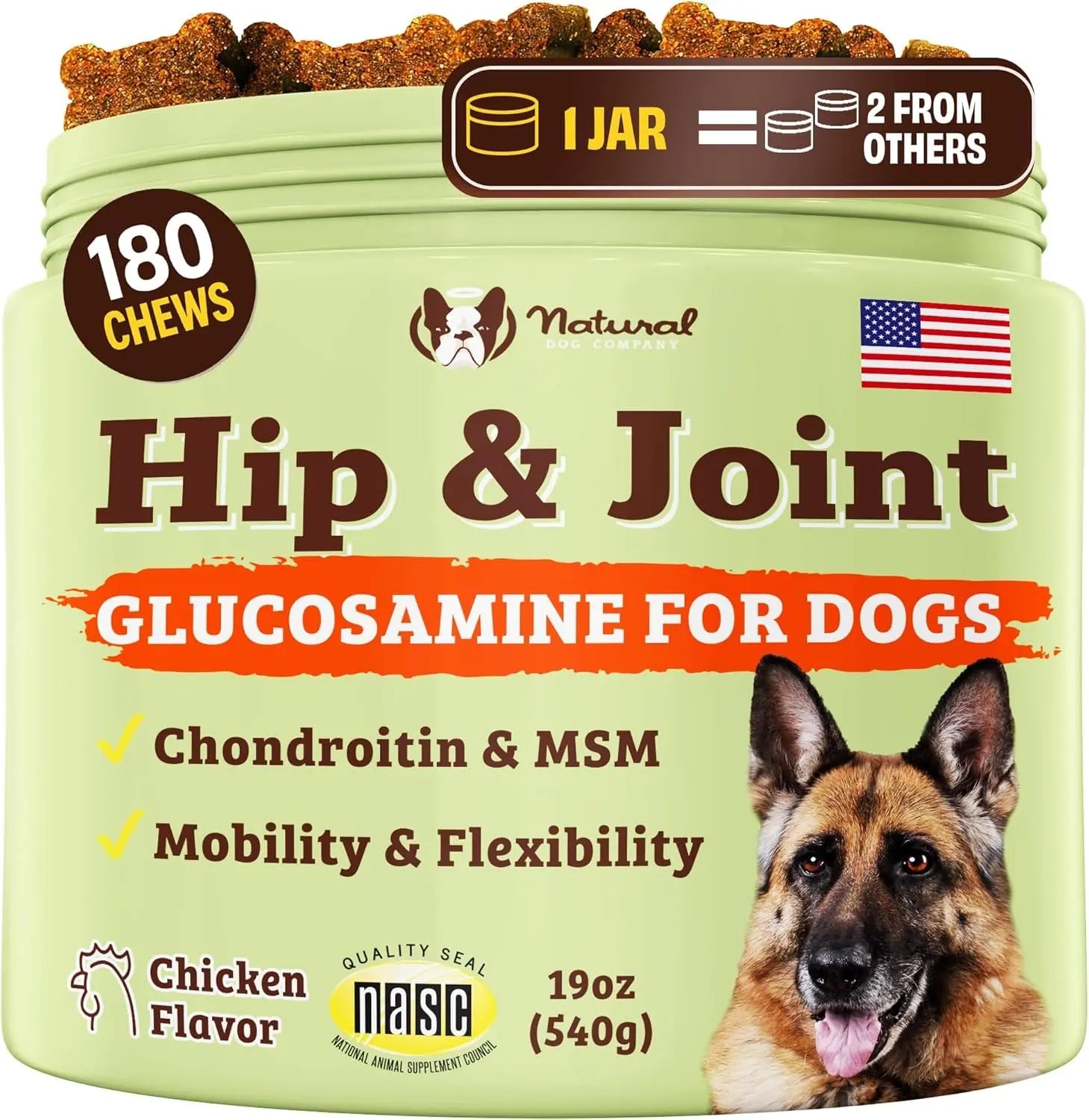 Natural Dog Company Hip & Joint Chews & Liquid Formula for Senior Dogs 90 Ct Hip And Joint 180 Count