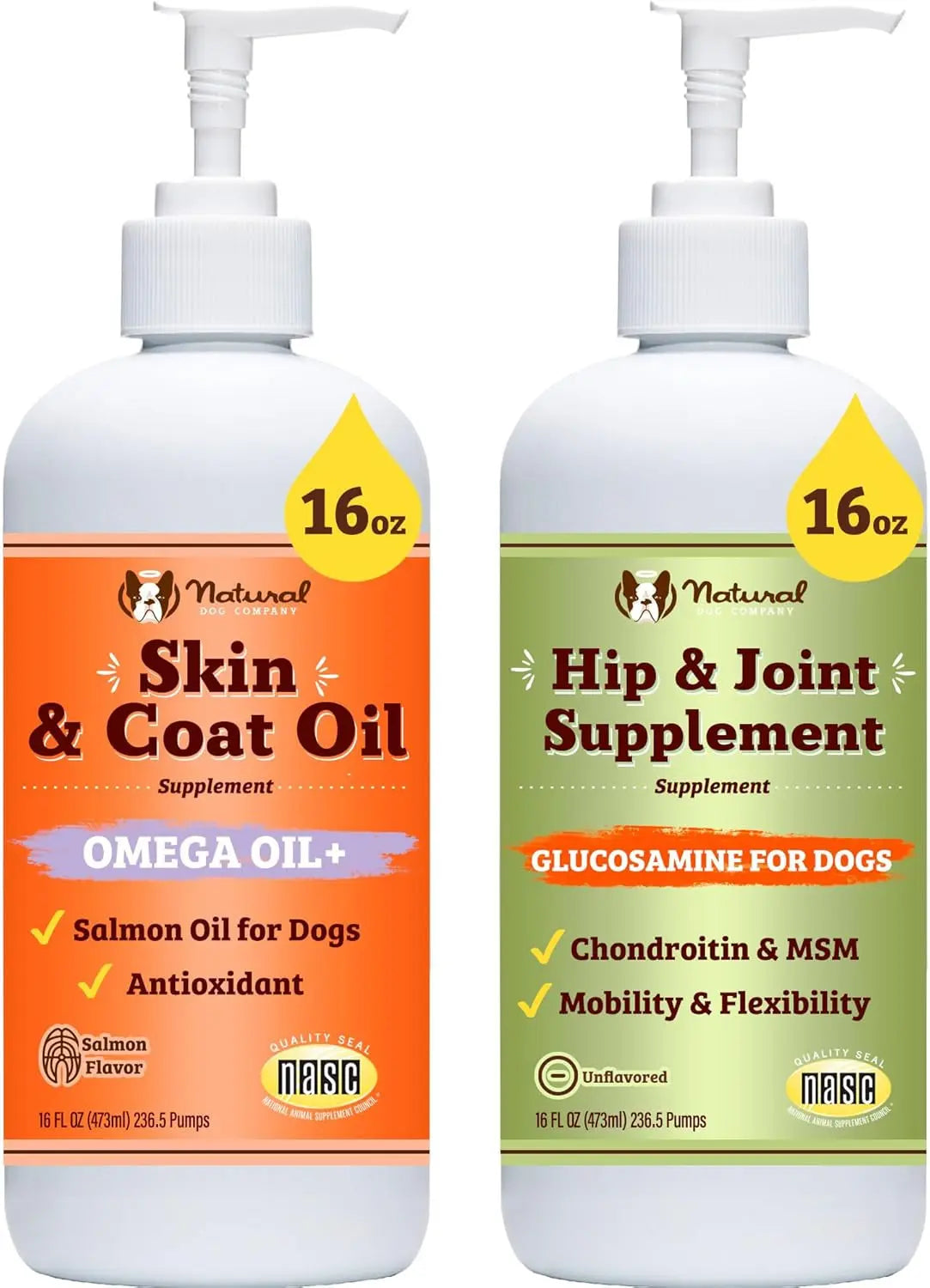 Natural Dog Company Hip & Joint Chews & Liquid Formula for Senior Dogs 90 Ct Bundle 2 X16 Fl. Oz