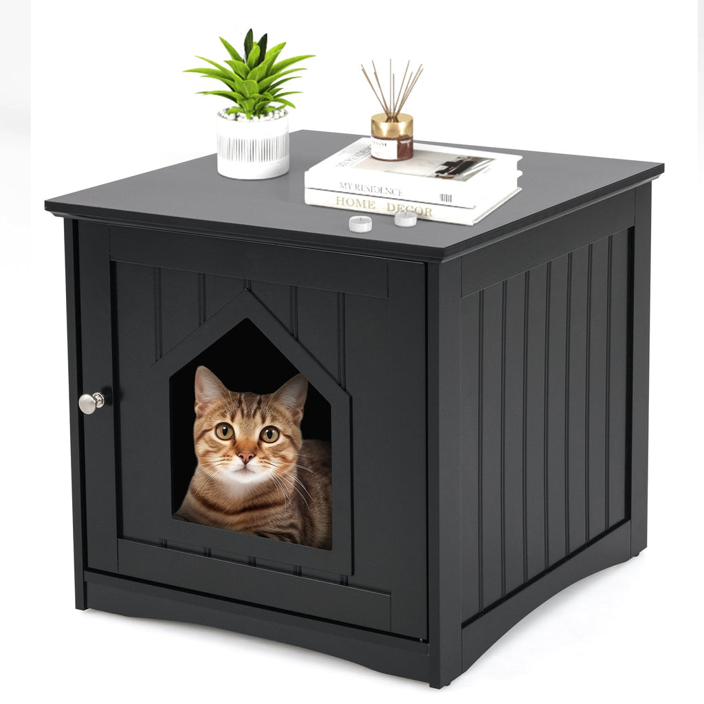 Sidetable Nightstand Weatherproof Multi-function Cat House Black