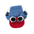 Denim Pet Cap · Red Brim & Goggles