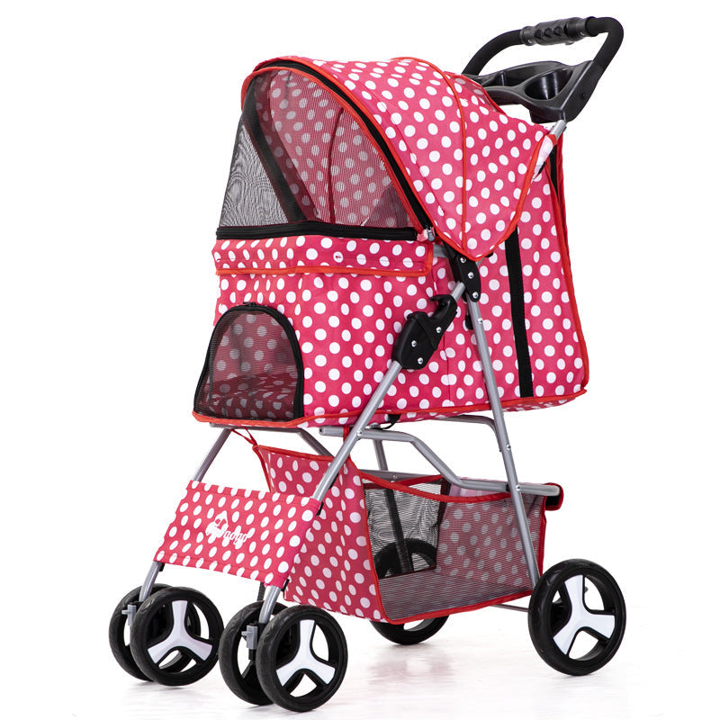 Luxury Foldable Pet Stroller – Breathable & Travel-Friendly Pink Dot