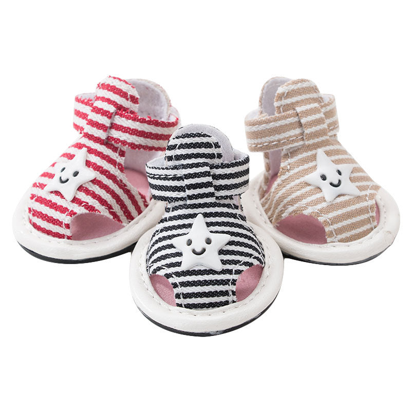 Striped Dog Sandals Anti-Slip Soft Puppy Shoes Adjustable Velcro Breathable Pet Footwear for Small Dogs