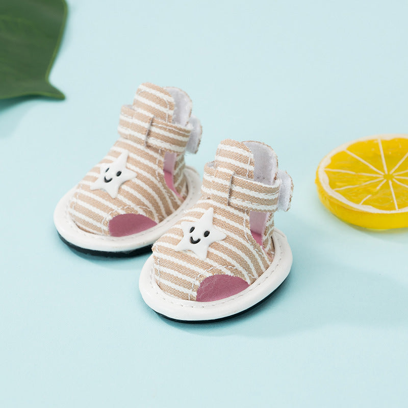 Striped Dog Sandals Anti-Slip Soft Puppy Shoes Adjustable Velcro Breathable Pet Footwear for Small Dogs