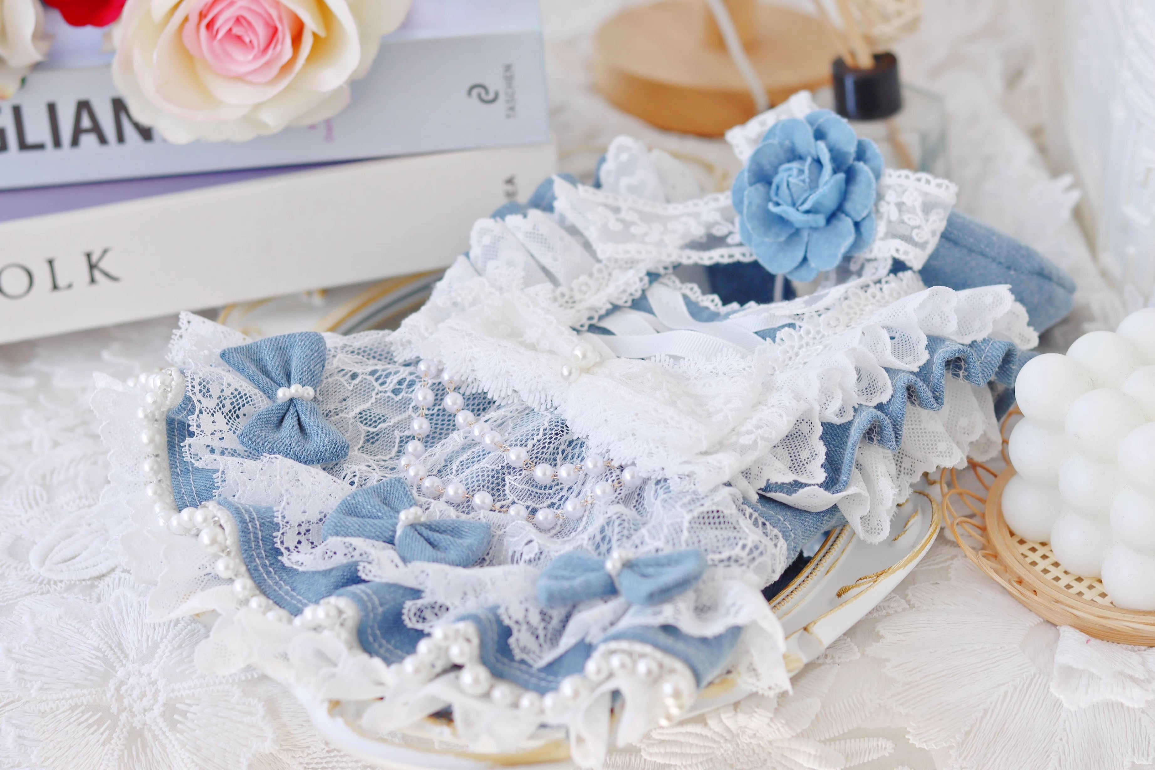 Blue Lace Pearl Pet Dress