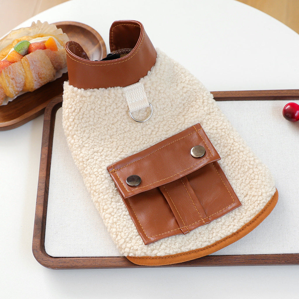 Pet Sherpa Vest with Leather Pocket and D-Ring