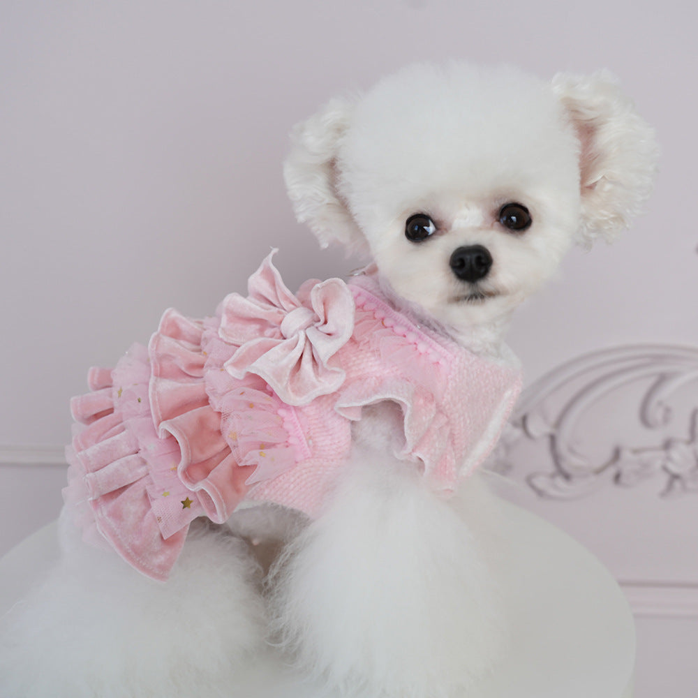 Velvet Tulle Pet Dress with Bow