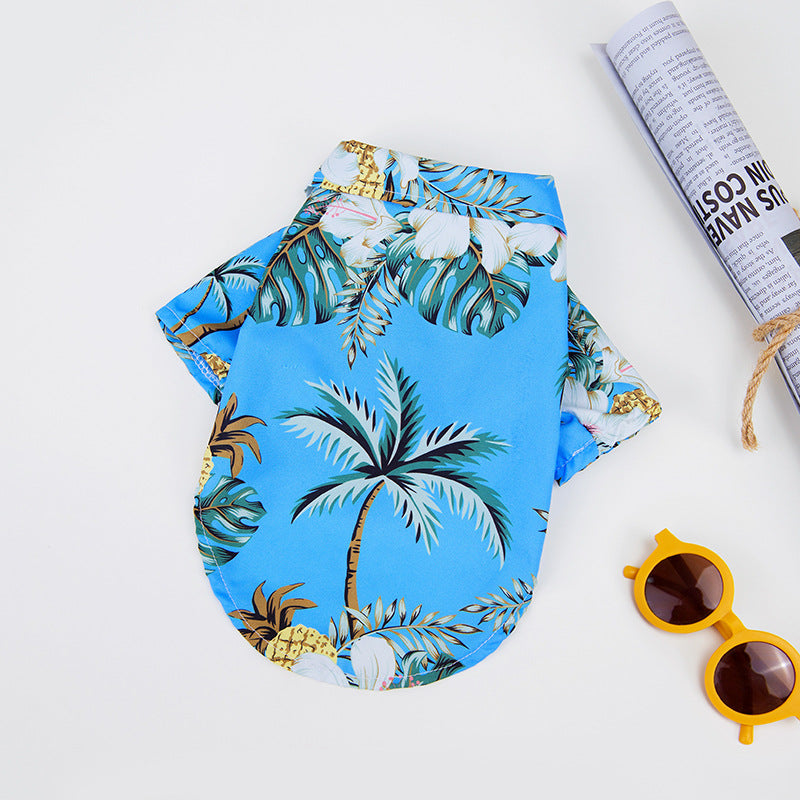 Hawaiian Pet Beach Shirt – Tropical Print Summer Outfit light blue