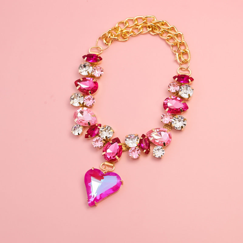Crystal Heart Pet Necklace Dog accessories Pink