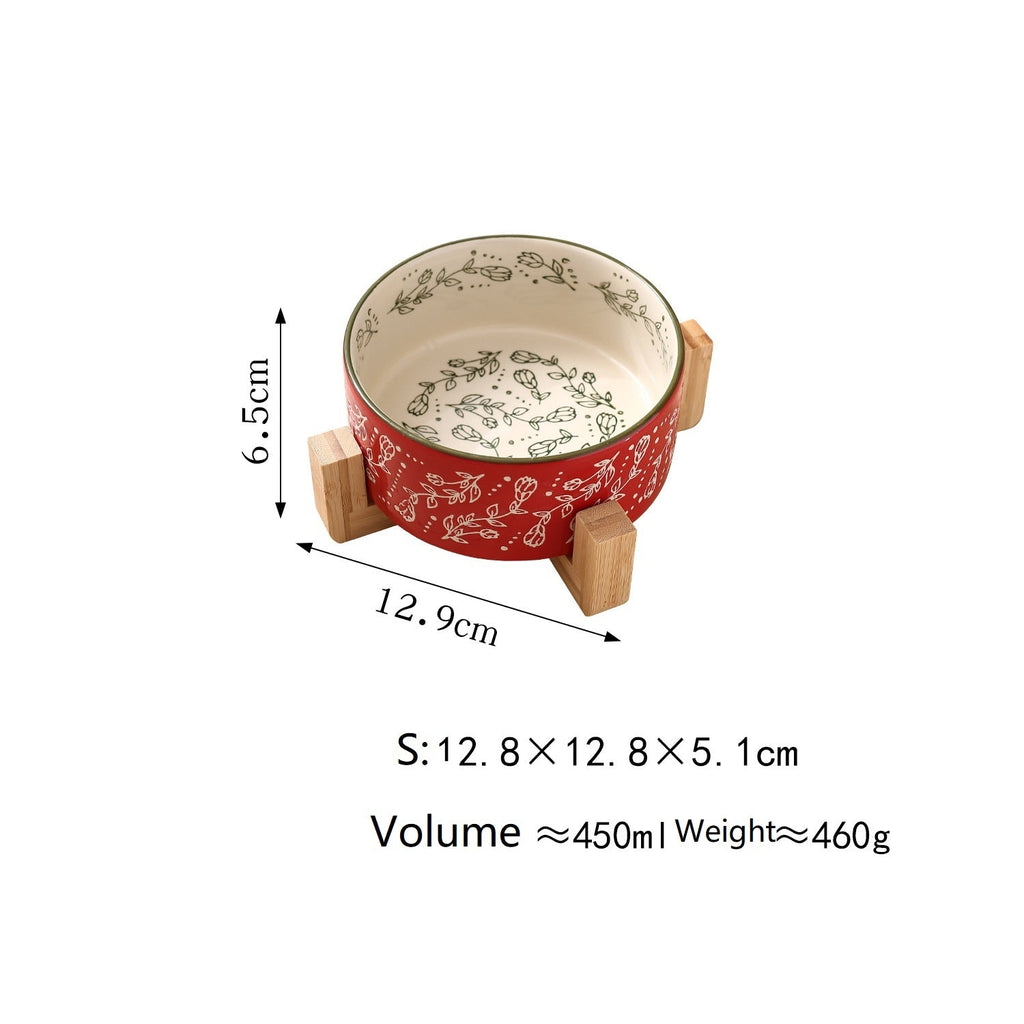 Pet Ceramic Bowl With Stand Garden Pattern