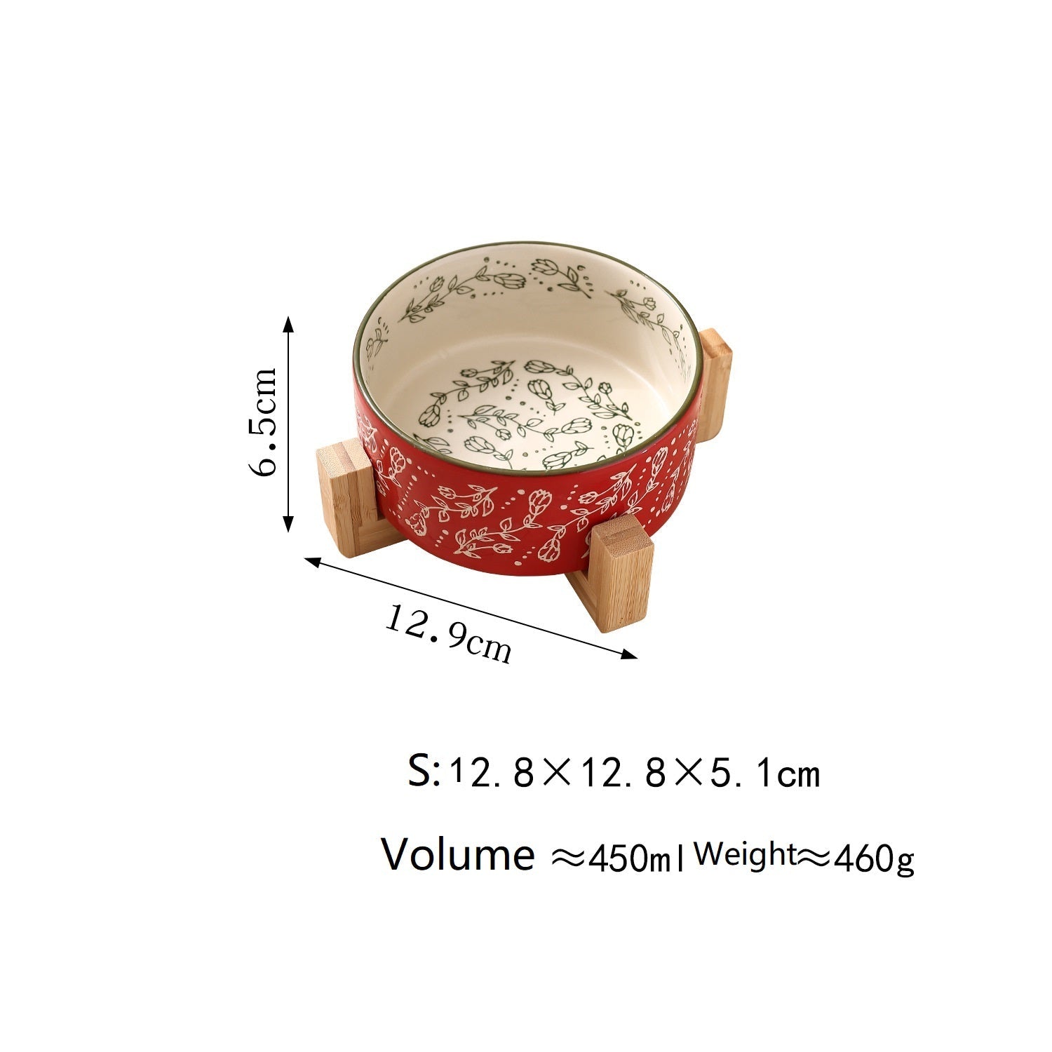 Pet Ceramic Bowl With Stand Garden Pattern