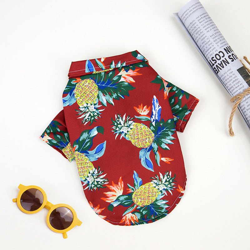 Hawaiian Pet Beach Shirt – Tropical Print Summer Outfit wine