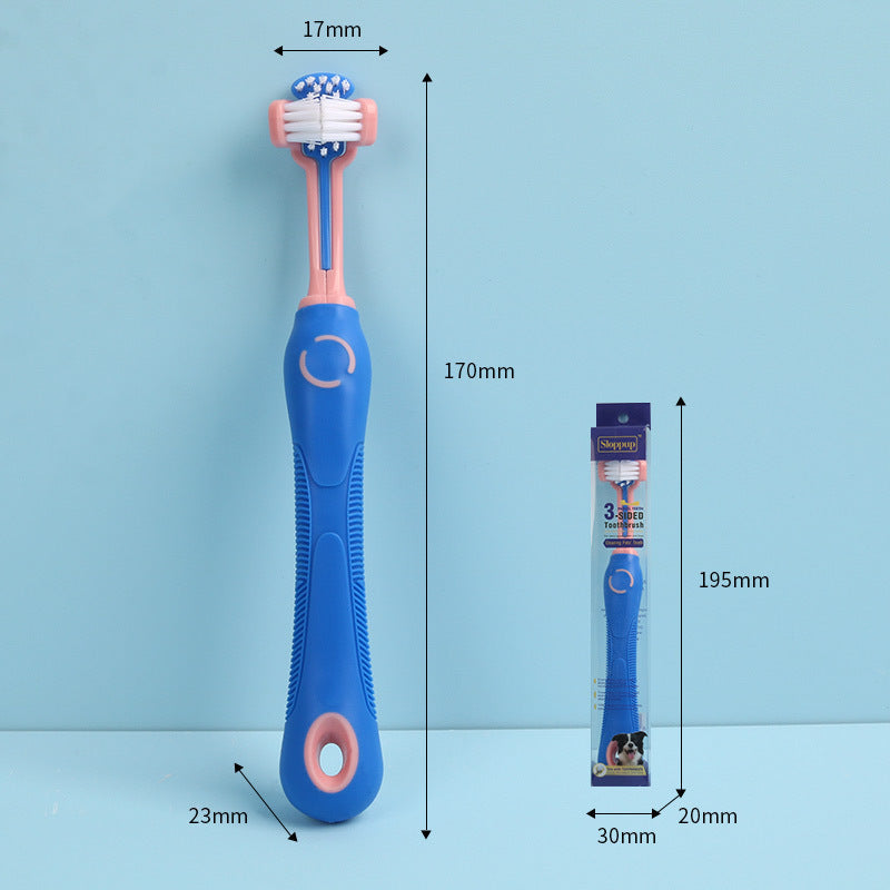 Three-Sided Pet Toothbrush for Dogs and Cats Blue One Size