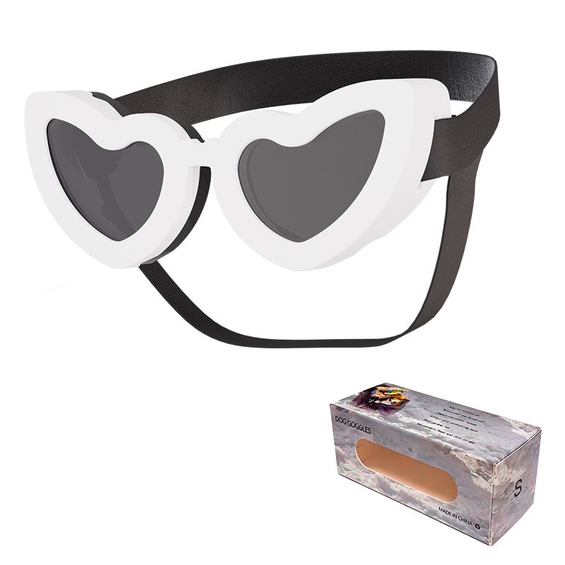 Heart Shaped Pet Sunglasses Adjustable Dog Goggles Cute Fashion Glasses for Small Dogs Cats UV Protection White