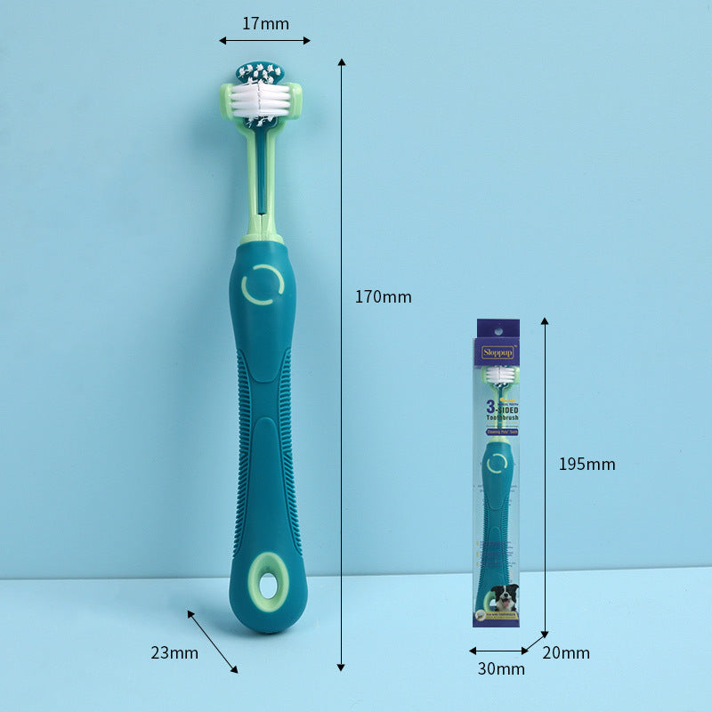 Three-Sided Pet Toothbrush for Dogs and Cats Teal One Size
