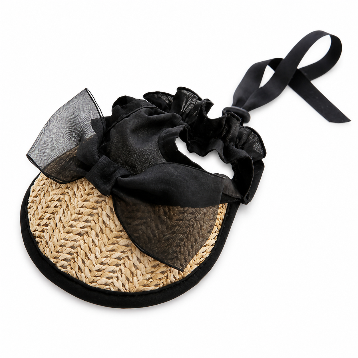 Elegant Black Lace Straw Pet Hat for Dogs & Cats - Wedding, Tea Party, Birthday & Photo Prop Accessory