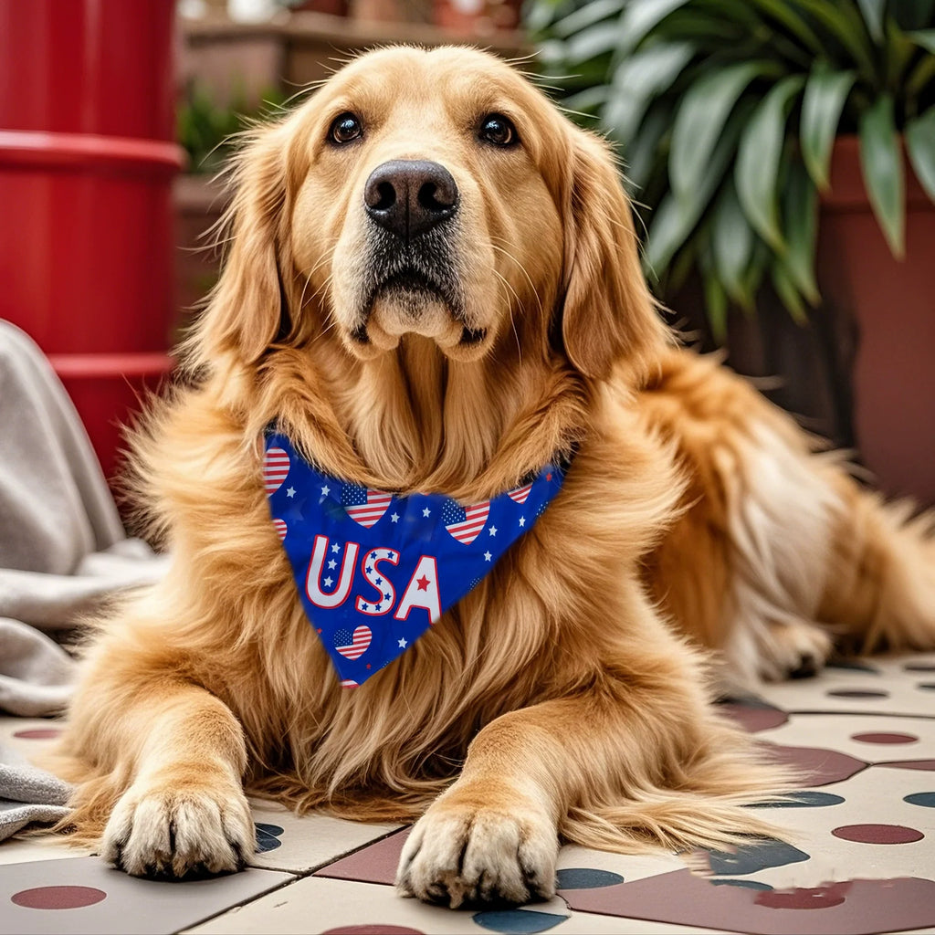 USA Patriotic Heart Print Dog Bandana Collar Scarf – Independence Day Pet Neckerchief for Small Medium Large Dogs