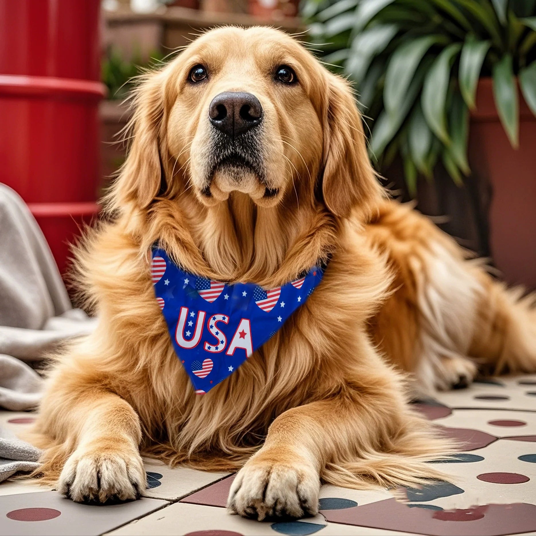 USA Patriotic Heart Print Dog Bandana Collar Scarf – Independence Day Pet Neckerchief for Small Medium Large Dogs