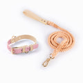 Boutique Pastel Dog Collar and Rope Leash Set – Adjustable Leather Pet Collar with Soft Cotton Lead for Small & Medium Dogs