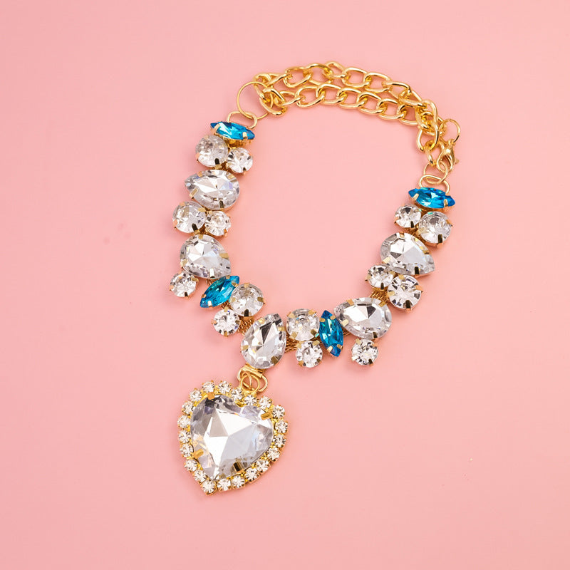 Luxury Heart Crystal Pet Necklace Dog Accessories Crystal White Heart