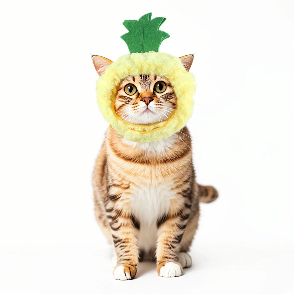 Cute Fruit & Vegetable Pet Hat Collection Banana Corn Peach Apple Cat Costume Hat for Cats & Small Dogs pineapple
