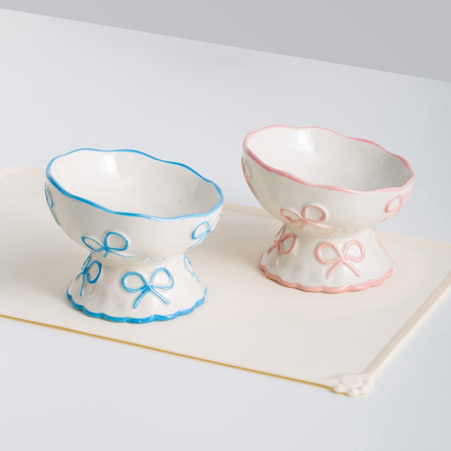 Cute Bow Ceramic Pet Bowl Elevated Princess Dog Cat Feeding Bowl