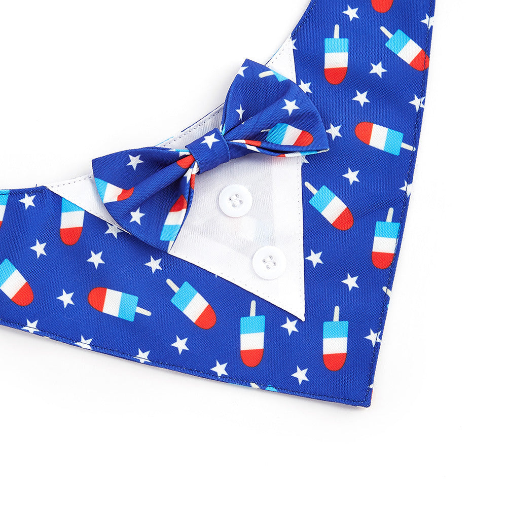 Patriotic Popsicle Dog Tuxedo Bandana Collar – 4th of July Bow Tie Pet Bib Scarf USA