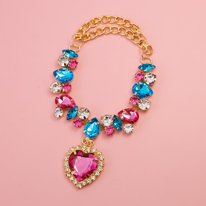 Luxury Heart Crystal Pet Necklace Dog Accessories Candy Mix Heart