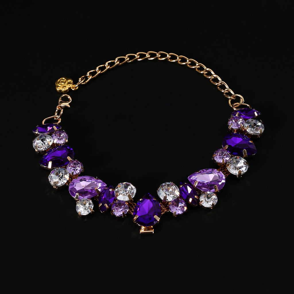 Luxury Crystal Pet Necklace – Rhinestone Dog Jewelry Collar for Small Dogs & Cats Purple