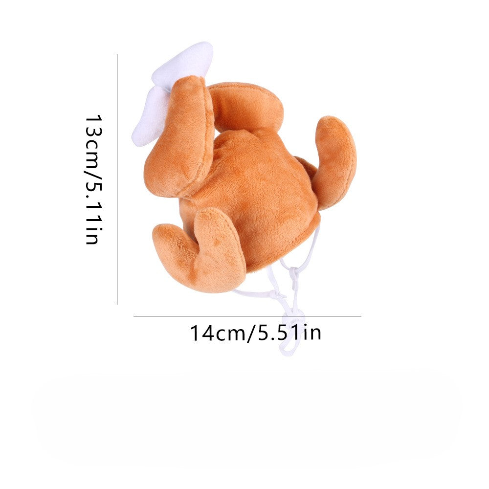 Pet Roast Turkey Hat with Plush Fabric & Elastic Strap